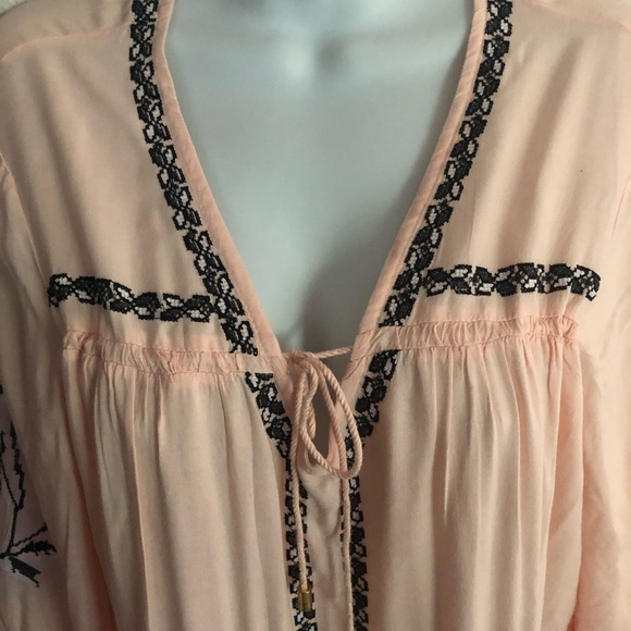 Venus BOHO Peasant Top Blouse Embroidered Size L Peach Lightweight Free Spirit - Picture 5 of 8